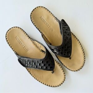 Robert Zur Lillie Black Woven Leather Adjustable Thong Sandals Size 8
